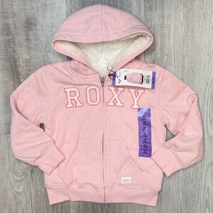 Roxy Girl Light Pink Fleece Lined Zip-Up Hoodie Girls Size XS 5/6 NWT